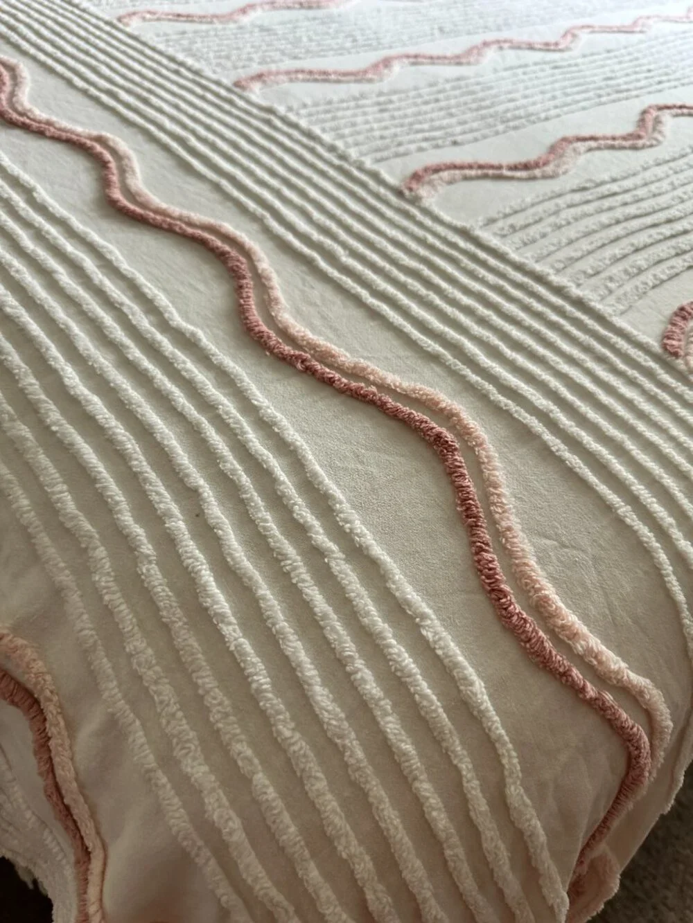 Vintage Chenille Bedspread White Pink Cover 100” x 71
